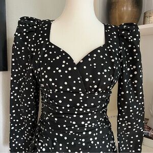 Elegant Black Polka Dot Midi Dress